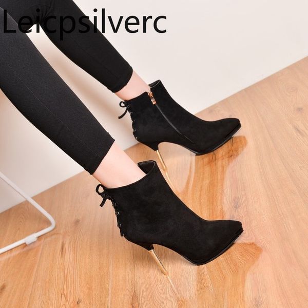 women's boots the new autumn and winter pointed fashion zipper lace-up high heel short tube women's shoes 34-39 10cm high, Black 
women's boots the new autumn and winter pointed fashion zipper lace-up high heel short tube women's shoes 34-39 10cm high, Black