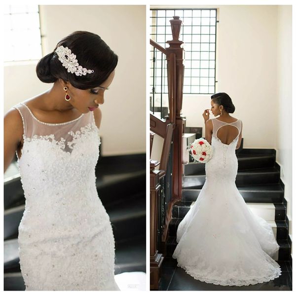 2019 scoop neck sheer lace appliques slim mermaid wedding dresses open back lace up back bridal gowns petite spring long vestidos de mariee, White
2019 scoop neck sheer lace appliques slim mermaid wedding dresses open back lace up back bridal gowns petite spring long vestidos de mariee, White