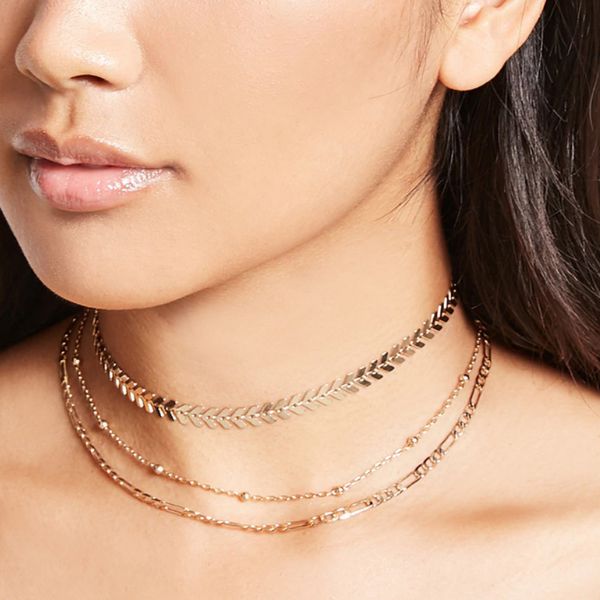 three layers chain necklace brass bead charm fish bone v chain choker gold color silver color plated alloy chain women gift, Golden;silver
three layers chain necklace brass bead charm fish bone v chain choker gold color silver color plated alloy chain women gift, Golden;silver