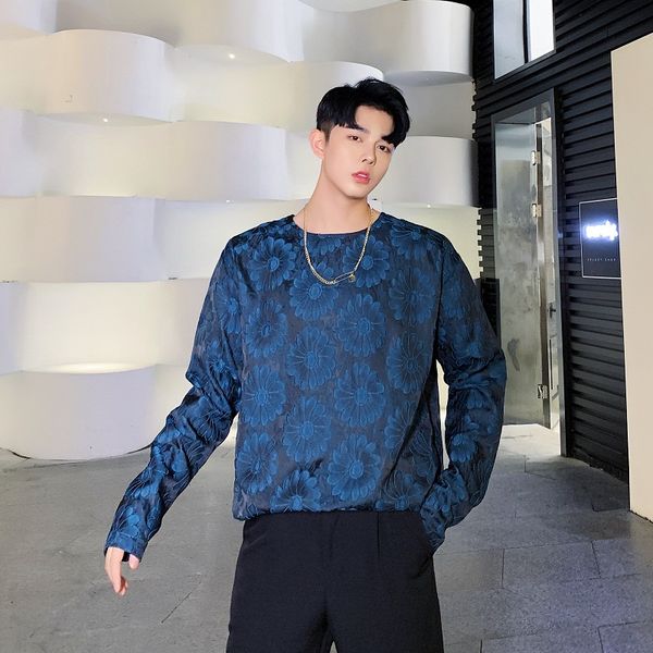 men satin style casual long sleeve pullover tees shirts male vintage flower t-shirt blue tshirt, White;black
men satin style casual long sleeve pullover tees shirts male vintage flower t-shirt blue tshirt, White;black