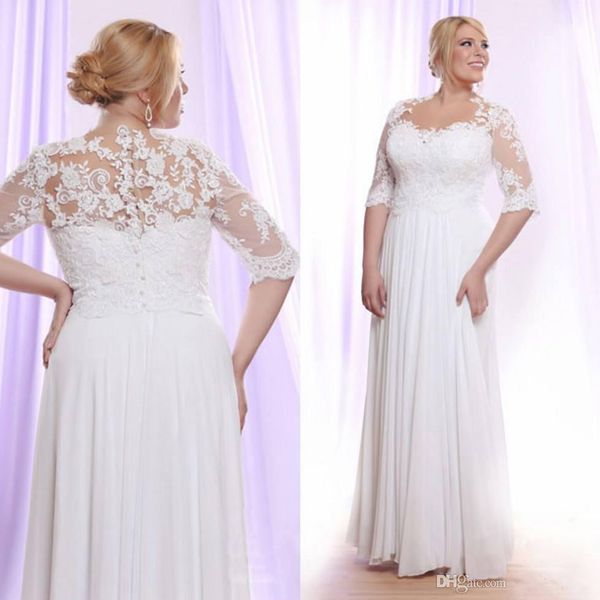 white lace plus size wedding dresses with sleeves sheer bateau neck a line bohemian wedding dress floor length chiffon beach bridal gowns
white lace plus size wedding dresses with sleeves sheer bateau neck a line bohemian wedding dress floor length chiffon beach bridal gowns