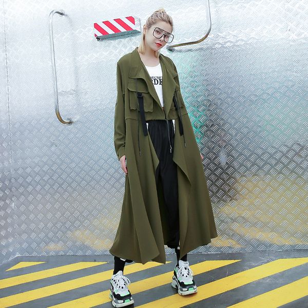 women's trench coats 2021 loose casual solid color women coat with pockets cardigan belt irregular long female, Tan;black
women's trench coats 2021 loose casual solid color women coat with pockets cardigan belt irregular long female, Tan;black