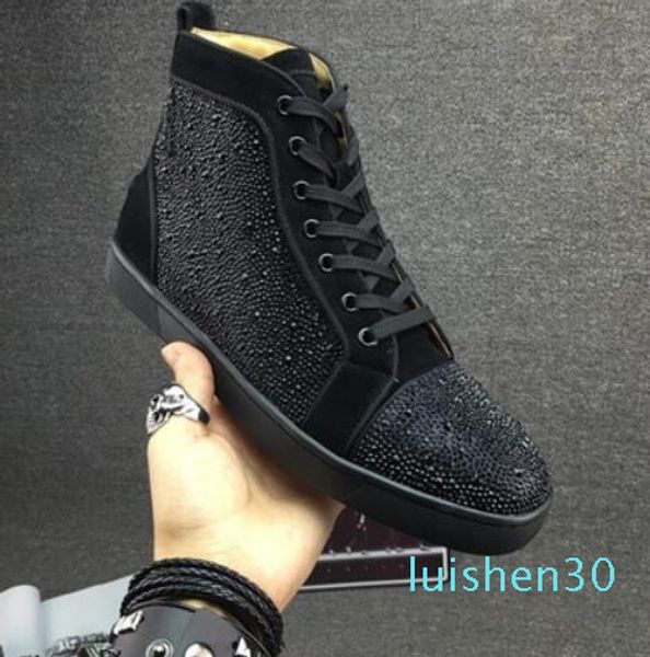 wholesale 2019 men women rhinestone high shoes famous designer brand red bottom sneakers mens shoes with box l30, Black
wholesale 2019 men women rhinestone high shoes famous designer brand red bottom sneakers mens shoes with box l30, Black