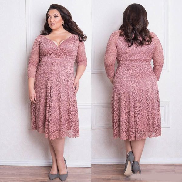 stunning plus size lace formal dresses with long sleeves v-neck knee length evening gowns a-line short prom dress, Black
stunning plus size lace formal dresses with long sleeves v-neck knee length evening gowns a-line short prom dress, Black