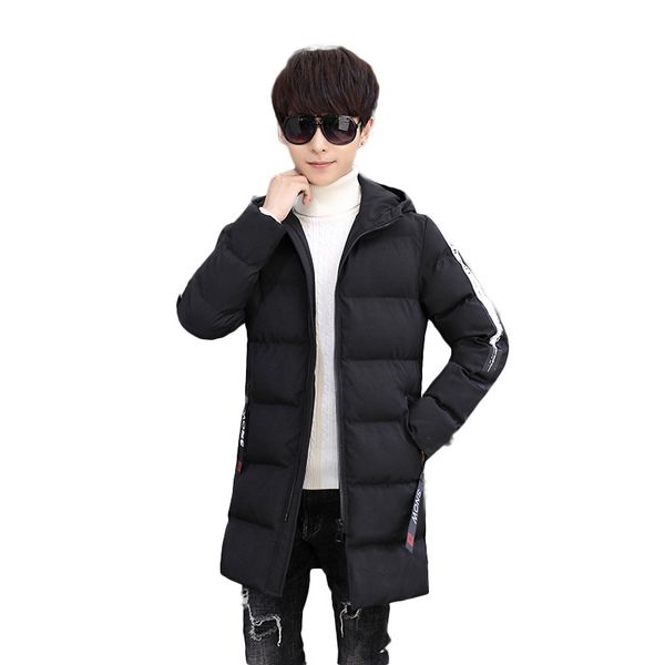 

men's winter jacket medium-length cotton-padded clothes korean-style slim fit youth stylish handsome thick cotton-padded clothes, Black