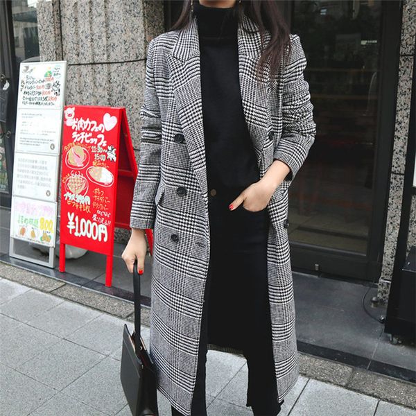 cbafu autumn winter women plaid coat fashion long woolen wool coat warm long jacket designer outwear pocket double breasted p170, White;black
cbafu autumn winter women plaid coat fashion long woolen wool coat warm long jacket designer outwear pocket double breasted p170, White;black