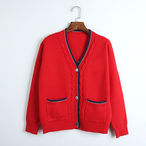 women red cardigan 2019 spring full v-neck single breasted cardigan female chic hit color knit sweater coat outwear, White;black
women red cardigan 2019 spring full v-neck single breasted cardigan female chic hit color knit sweater coat outwear, White;black