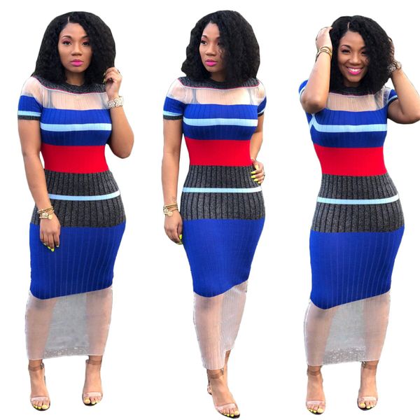 Women Designer Dress Colors Patchwork Striped Mesh Bodycon Dresses Slim Fit Clothes Vestidoes
Women Designer Dress Colors Patchwork Striped Mesh Bodycon Dresses Slim Fit Clothes Vestidoes
