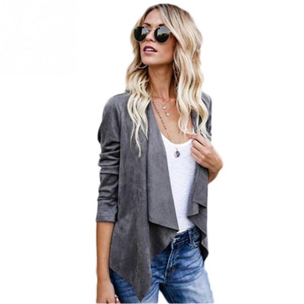 autumn coat jacket women fashion faux suede lapel collar 3/4 sleeve open stitch biker jacket for office lady solid color, Black
autumn coat jacket women fashion faux suede lapel collar 3/4 sleeve open stitch biker jacket for office lady solid color, Black