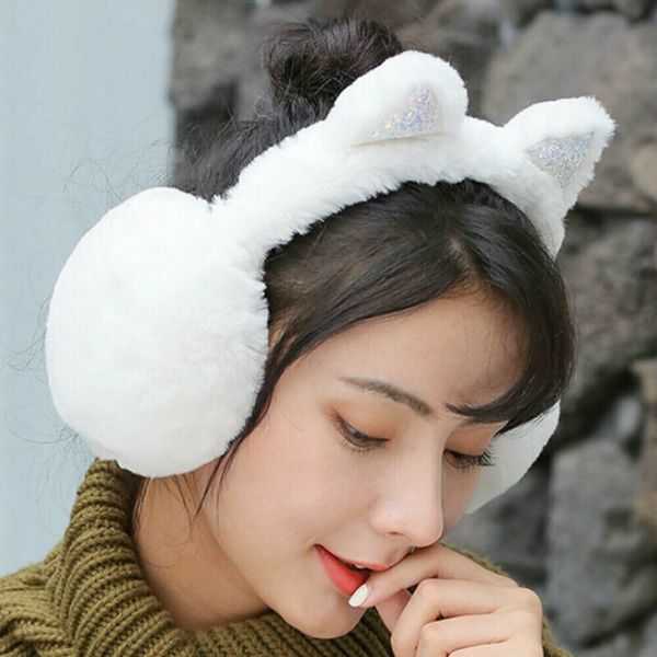 

2019 fashion trend women girls earmuffs winter warmers thick plush fluffy ear muffs earlap cute cat ear lovely accessory, Blue;gray