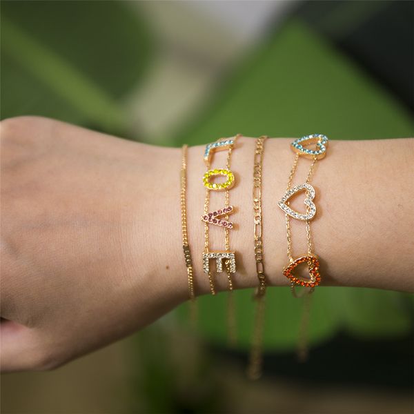 4pcs set multi layer simple chain hand ornament female personality heart letter love colorful diamond women bracelets fj117, Golden;silver
4pcs set multi layer simple chain hand ornament female personality heart letter love colorful diamond women bracelets fj117, Golden;silver