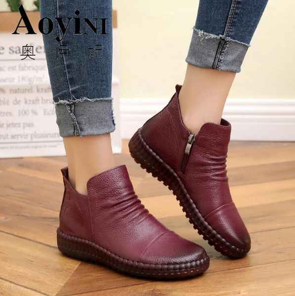 2019 winter genuine leather ankle boots handmade lady soft flat shoes comfortable casual moccasins side zip ankle boots 35-42, Black
2019 winter genuine leather ankle boots handmade lady soft flat shoes comfortable casual moccasins side zip ankle boots 35-42, Black