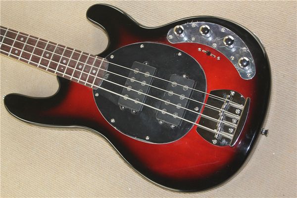ray 4 electric bass black ring red body two pick-up active lines