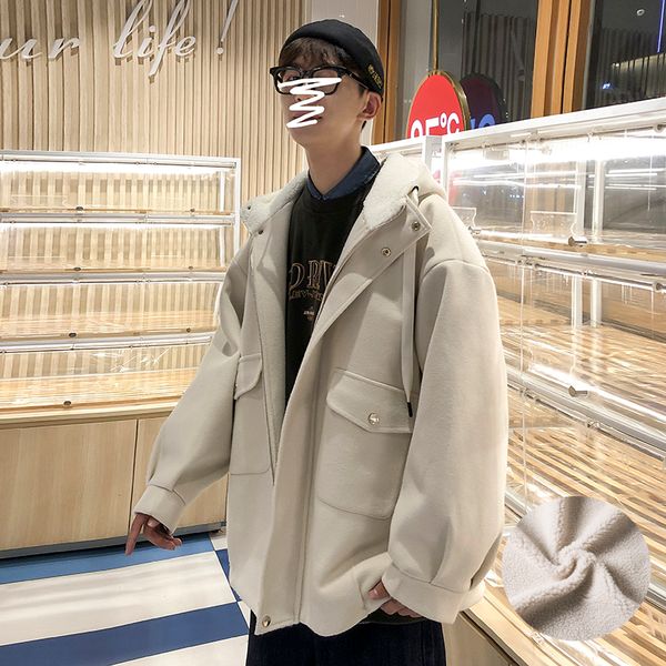 winter woolen coat men's fashion solid color casual hooded woolen jacket man streetwear wild loose lamb hair jacket male, Black
winter woolen coat men's fashion solid color casual hooded woolen jacket man streetwear wild loose lamb hair jacket male, Black