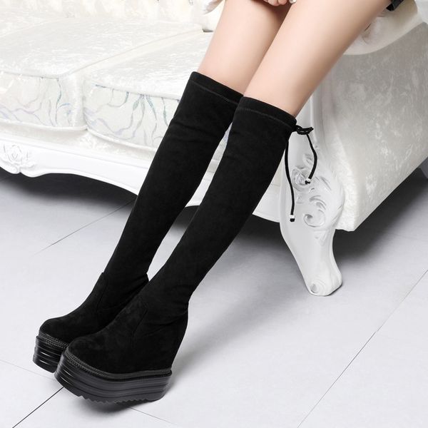 women's elastic cloth over the knee high boots thick bottom wedges high heel thigh boots thin leg long over thigh, Black
women's elastic cloth over the knee high boots thick bottom wedges high heel thigh boots thin leg long over thigh, Black
