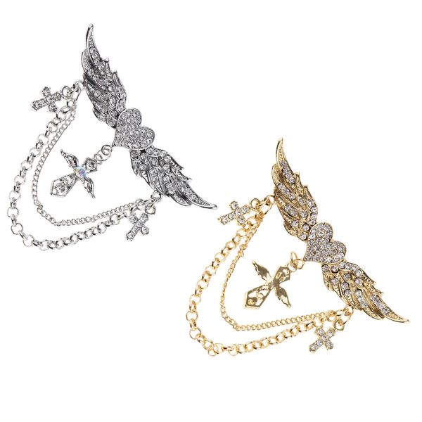 2 pieces rhinestone flying wings heart cross chain tassel pin collar brooch, Gray
2 pieces rhinestone flying wings heart cross chain tassel pin collar brooch, Gray