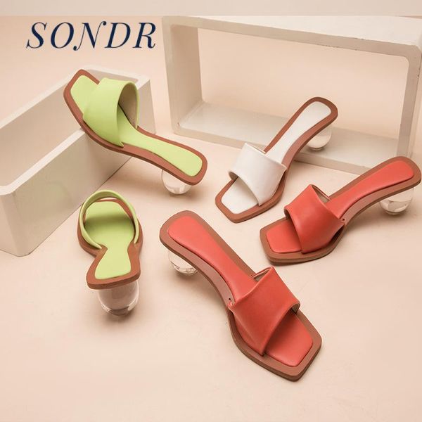 runway summer women outside square head open toe shoes 2020 new design round crystal glass heel slippers 35-43 size, Black 
runway summer women outside square head open toe shoes 2020 new design round crystal glass heel slippers 35-43 size, Black