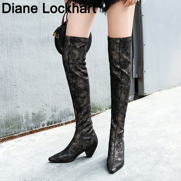 women over the knee high boots hoof heels winter shoes pointed toe elastic fabric boot bota feminina size 34-43 botas mujer, Black
women over the knee high boots hoof heels winter shoes pointed toe elastic fabric boot bota feminina size 34-43 botas mujer, Black