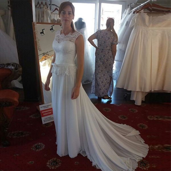 new arrival a line wedding dresses jewel sleeveless with sash chiffon skirt sweep train bridal dress for summer wedding, White
new arrival a line wedding dresses jewel sleeveless with sash chiffon skirt sweep train bridal dress for summer wedding, White
