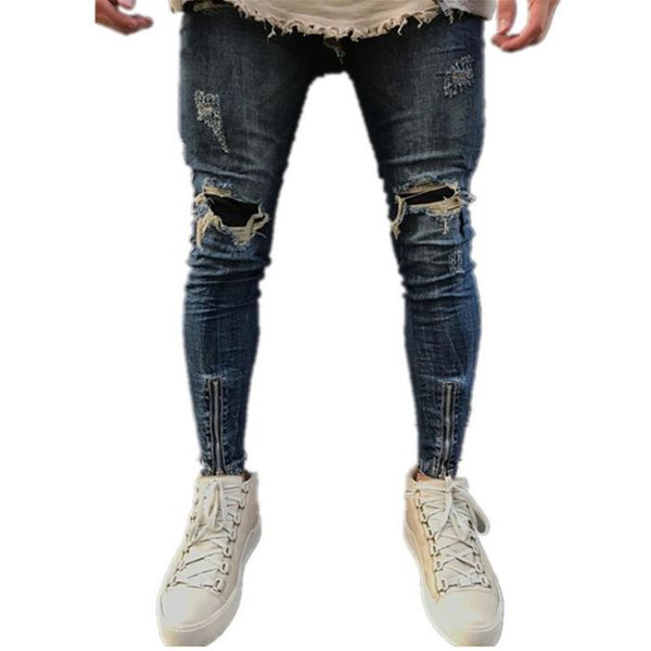2018 new men ripped holes jeans zip skinny jeans biker black white with pieghettato patchwork slim hip hop pants man, Blue
2018 new men ripped holes jeans zip skinny jeans biker black white with pieghettato patchwork slim hip hop pants man, Blue