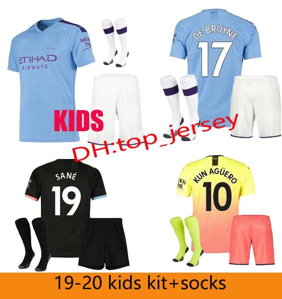 

19 20 fc manchester aguero mahrez jesus de bruyne man city soccer jersey kids kit 2019 2020 sane boys football shirt uniforms sets+socks, Black