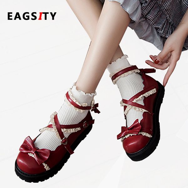eagsity japan style princess lolita marry jane shoes round toe women flats bowknot strap cosplay party thick outsole cute shoes, Black
eagsity japan style princess lolita marry jane shoes round toe women flats bowknot strap cosplay party thick outsole cute shoes, Black