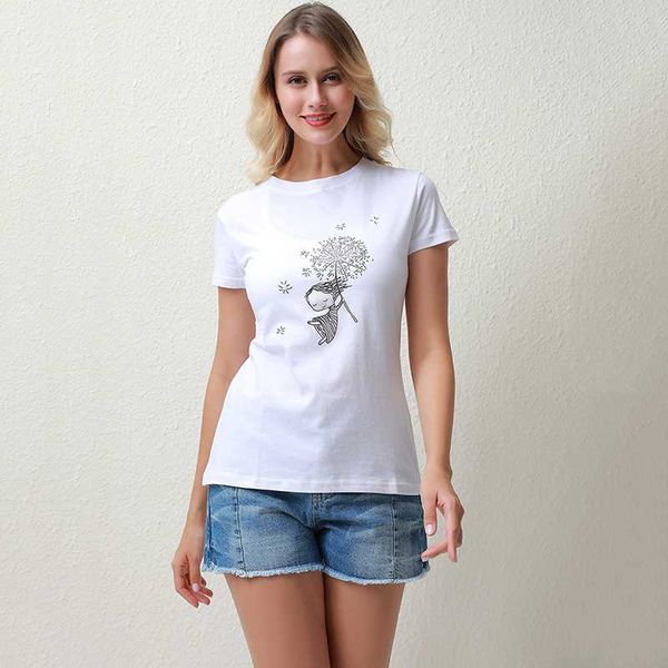 women's t-shirt solid color fashion cartoon character print summer loose large size comfortable, White
women's t-shirt solid color fashion cartoon character print summer loose large size comfortable, White