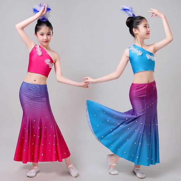 children dai dance costumes children peacock dai costume girls fishtail skirt folk dance costume stage costumes for singers, Black;red
children dai dance costumes children peacock dai costume girls fishtail skirt folk dance costume stage costumes for singers, Black;red