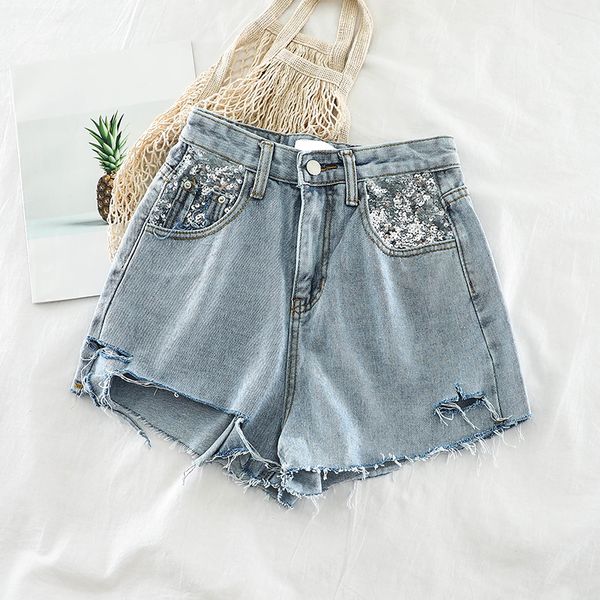 2019 new fashion women's clothing casual summer high waist slimming sequins irregular hole edging jeans shorts h829, Blue
2019 new fashion women's clothing casual summer high waist slimming sequins irregular hole edging jeans shorts h829, Blue