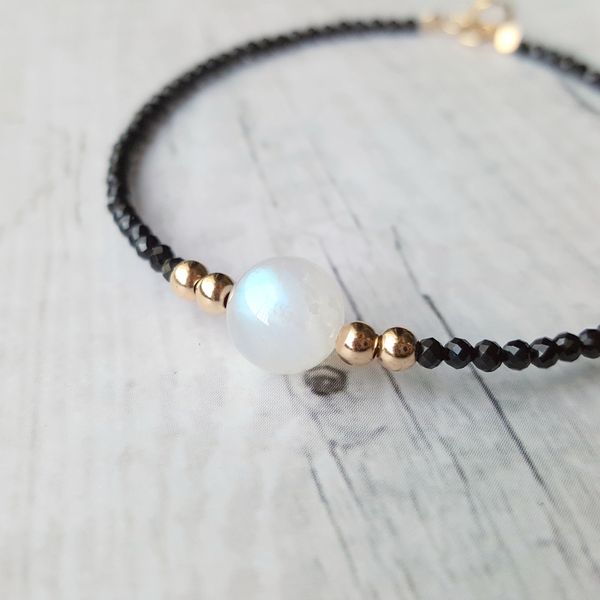lii ji aurora moonstone black spinel bracelet natural stone sparkling bead 925 sterling silver clasp deilicate handmade bracelet, Golden;silver
lii ji aurora moonstone black spinel bracelet natural stone sparkling bead 925 sterling silver clasp deilicate handmade bracelet, Golden;silver