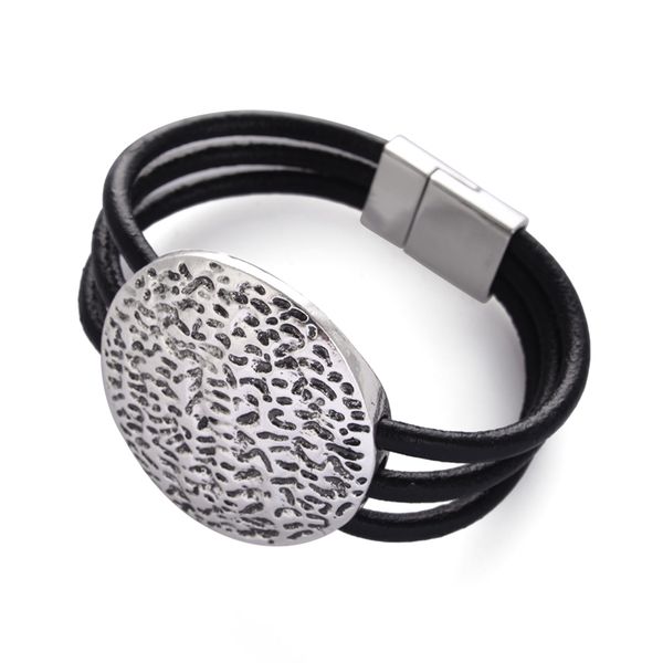 2016 new fashion alloy round shape black multi-layer leather cord magnetic clasp bracelets for women and men, Golden;silver
2016 new fashion alloy round shape black multi-layer leather cord magnetic clasp bracelets for women and men, Golden;silver