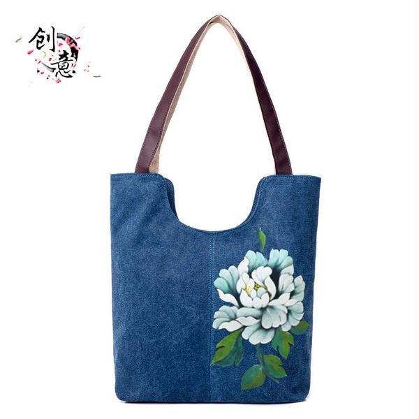 chinese style hand-painted bag cotton and linen shoulder bag simple painting handbag