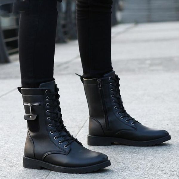2019 men boots pu leather man flat shoes mid calf autumn winter male lace up martin combat boots footwear, Black
2019 men boots pu leather man flat shoes mid calf autumn winter male lace up martin combat boots footwear, Black