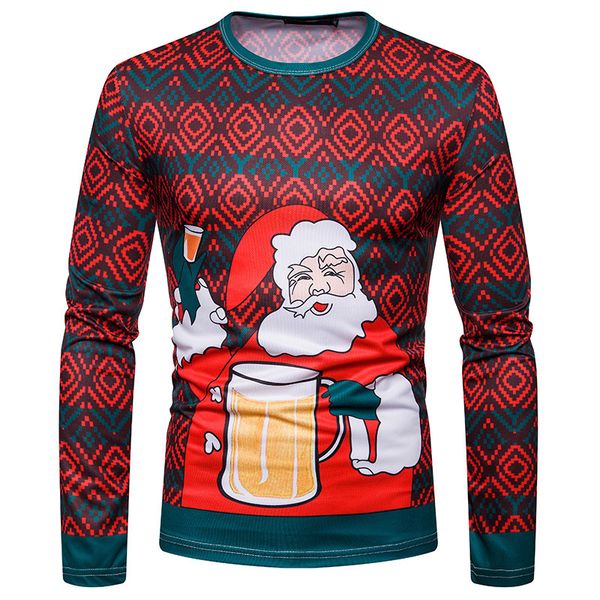 

2019 hitz 3d printing personalized fashion men's long-sleeved t-shirt christmas santa claus pattern, White;black