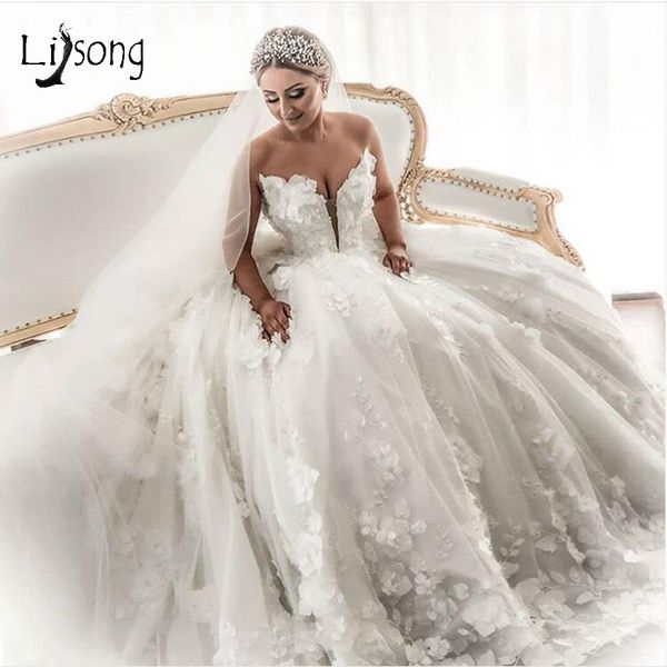 2020 3d flowrers ball gown wedding dresses luxury lace appliqued open back saudi arabia dubai briddla gown cathedral train, White
2020 3d flowrers ball gown wedding dresses luxury lace appliqued open back saudi arabia dubai briddla gown cathedral train, White