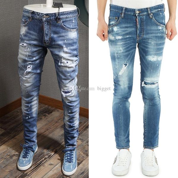 cool guy jeans damage painted effect worn bleach skinny fit denim pants man design destroyed cowboy trousers, Blue
cool guy jeans damage painted effect worn bleach skinny fit denim pants man design destroyed cowboy trousers, Blue