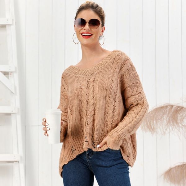 women v-neck knitted sweater loose lazy style twist solid color openwork sweater female solid color autumn long sleeve pullover, White;black
women v-neck knitted sweater loose lazy style twist solid color openwork sweater female solid color autumn long sleeve pullover, White;black