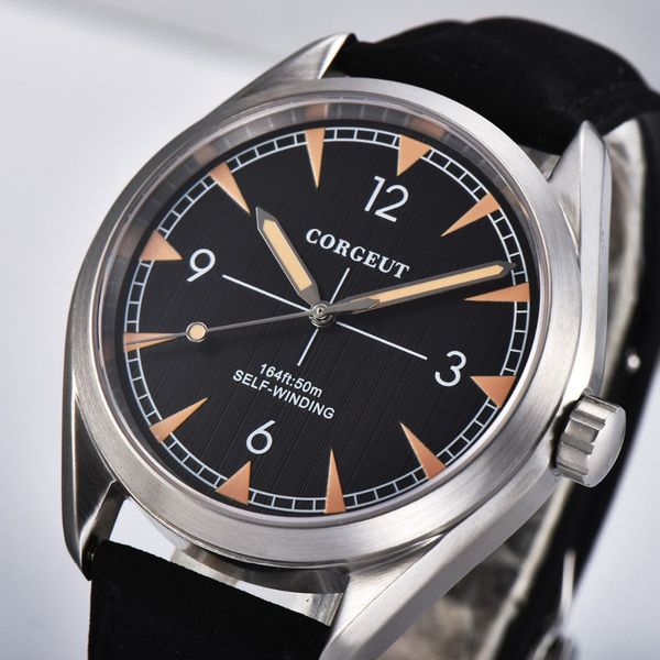 41mm corgeut clock men black dial stainless steel case sapphire crystal black strap miyota automatic mens watc, Slivery;brown
41mm corgeut clock men black dial stainless steel case sapphire crystal black strap miyota automatic mens watc, Slivery;brown