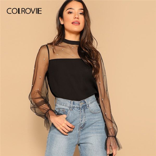colrovie black pearl beaded mesh yoke blouse women 2020 spring glamorous sheer pullover flounce sleeve ladies blouses, White
colrovie black pearl beaded mesh yoke blouse women 2020 spring glamorous sheer pullover flounce sleeve ladies blouses, White