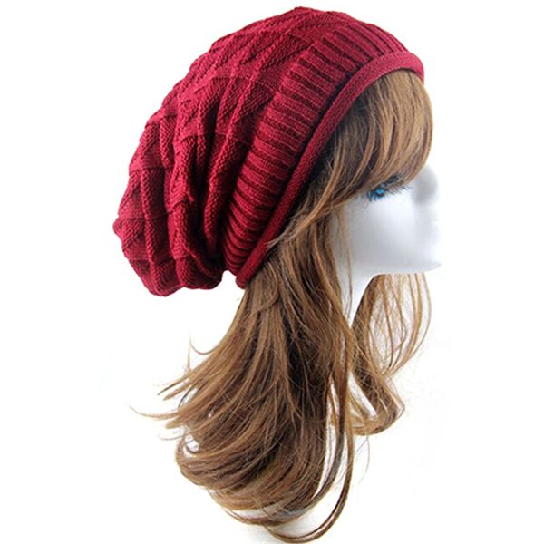 

fashion rhombus female pattern tricorne knit winter warm crochet hat braided baggy beret beanie cap for women, Blue;gray