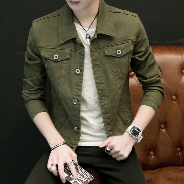 men's jacket 2019 autumn and winter new handsome slim solid color denim jacket youth personality fashion trend men's clothing, Black;brown
men's jacket 2019 autumn and winter new handsome slim solid color denim jacket youth personality fashion trend men's clothing, Black;brown