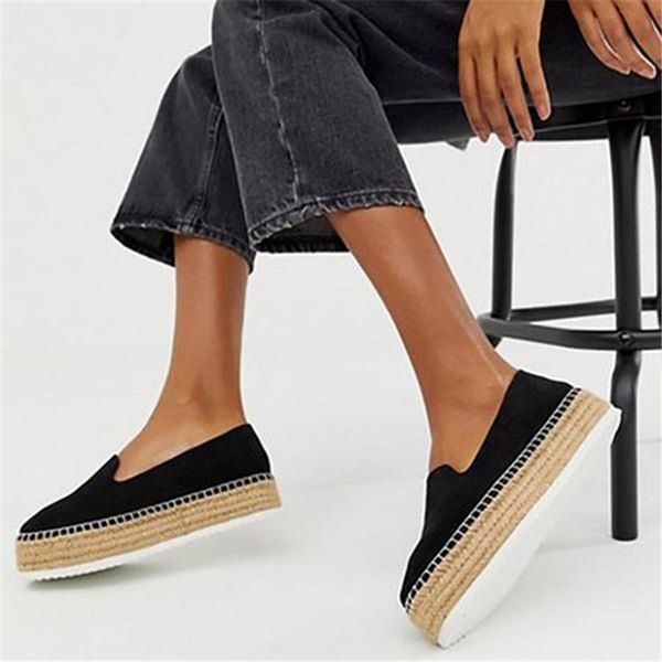 

oeak faux suede espadrilles shoes slip-on casual loafers women platform flats 2019 fashion ballet flat ladies shoe zapatos mujer, Black