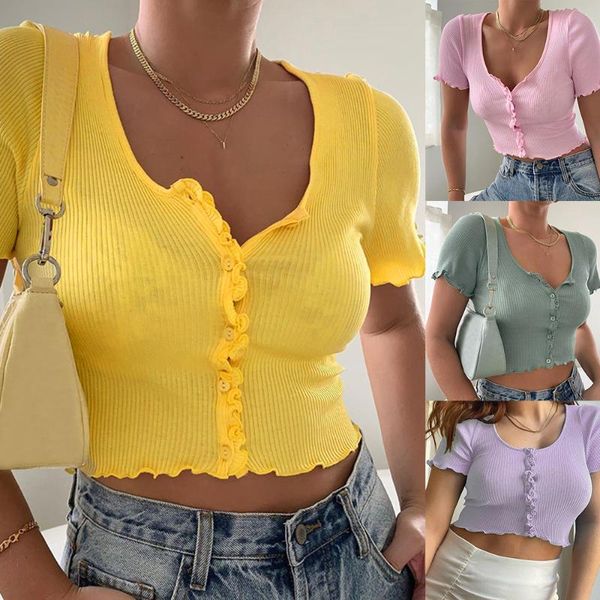 2020 new summer women tank women button knitted v-neck ribbed short-sleeve button short korean style crop, White
2020 new summer women tank women button knitted v-neck ribbed short-sleeve button short korean style crop, White
