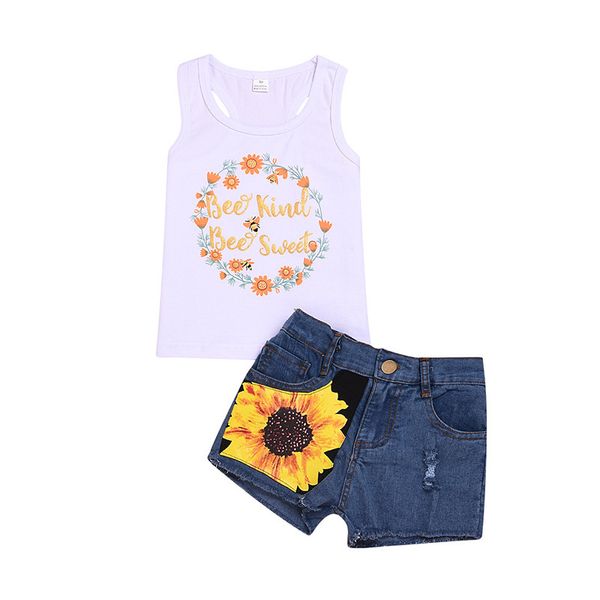 2pcs/set casual toddler kids girl clothes set sleeveless t-shirt floral denim shorts outfits, White
2pcs/set casual toddler kids girl clothes set sleeveless t-shirt floral denim shorts outfits, White