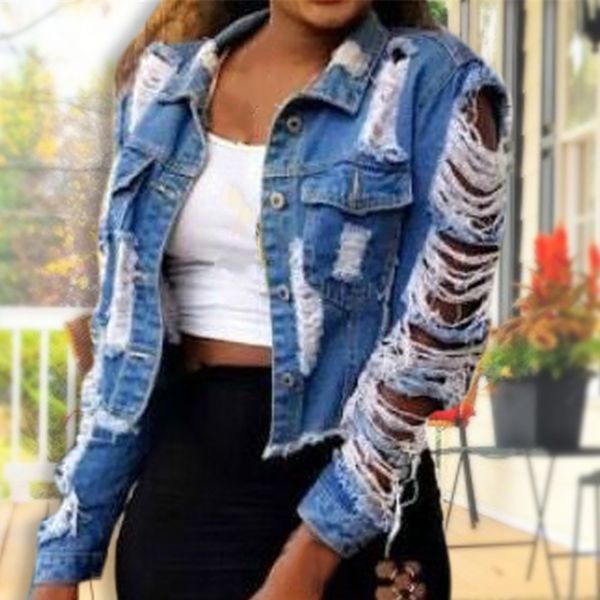 women's jackets fashion denim long sleeve ladies hole coat autumn female short jean outwear fb, Black;brown
women's jackets fashion denim long sleeve ladies hole coat autumn female short jean outwear fb, Black;brown