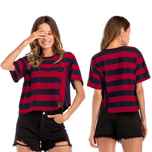 womens designer t-shirt short sleeve striped irregular hem loose t-shirt women, White
womens designer t-shirt short sleeve striped irregular hem loose t-shirt women, White