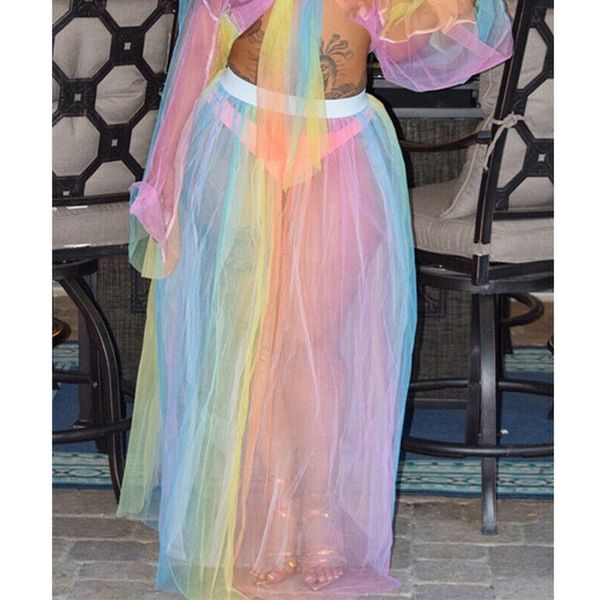 women's mesh sheer rainbow skirts new ladies casual long summer beach skirts holiday sea side cover 2019, Black
women's mesh sheer rainbow skirts new ladies casual long summer beach skirts holiday sea side cover 2019, Black