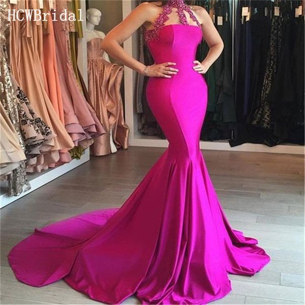 unique fuchsia mermaid long evening dress high neck sweep train satin formal occasion women dresses 2019 new arrival, White;black
unique fuchsia mermaid long evening dress high neck sweep train satin formal occasion women dresses 2019 new arrival, White;black