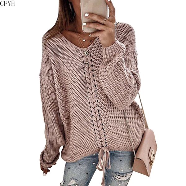 v-neck lace up knitted sweaters long sleeve solid stitching loose sweater autumn winter casual sweaters, White;black
v-neck lace up knitted sweaters long sleeve solid stitching loose sweater autumn winter casual sweaters, White;black