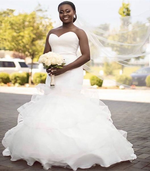plus size mermaid wedding dresses african ruffle organza sweetheart bridal gowns sleeveless covered button customize wedding dress, White
plus size mermaid wedding dresses african ruffle organza sweetheart bridal gowns sleeveless covered button customize wedding dress, White